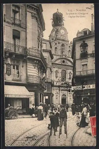 AK Nantes, La place du Change et l`église Ste-Croix