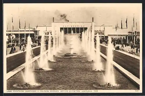 AK Glasgow, Empire Exhibition 1938, Lake Fountains, Dominions & Colonial Avenues