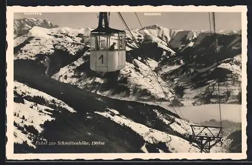 AK Fahrt mit der Seilbahn zur Schmittenhöhe, Gondel 1, Blick auf Hochkönig und Hundstein