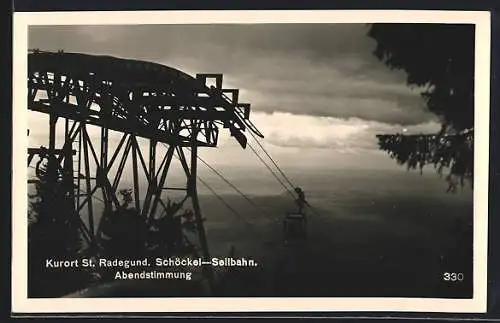 AK St. Radegund am Schröckl, Schöckel-Seilbahn in Abendstimmung