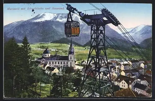AK Mariazell, Ortsansicht mit Schwebebahn und Sauwand