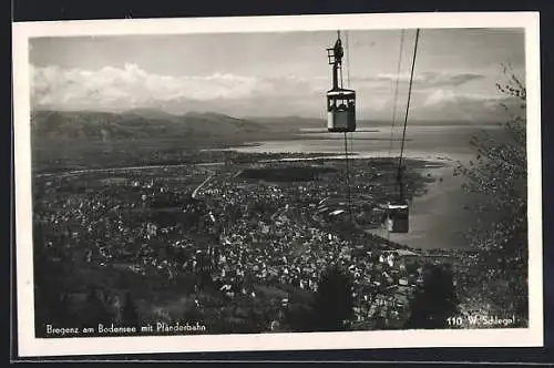 AK Bregenz am Bodensee, Pfänderbahn mit Panorama, Seilbahn