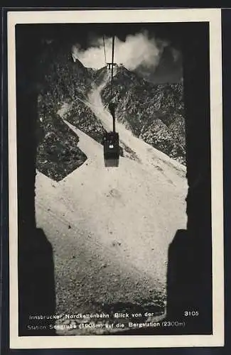 AK Innsbrucker Nordkettenbahn, Blick von der Station Seegrube auf die Bergstation