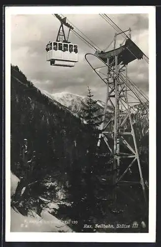 AK Rax, Seilbahn, Stütze III, Blick auf eine Gondel