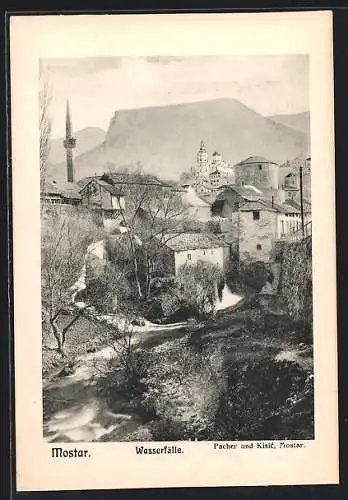 AK Mostar, Ortsansicht mit Flussschnelle