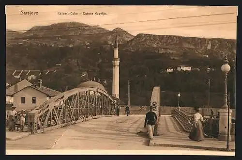 AK Sarajevo, Passanten an der Kaiserbrücke