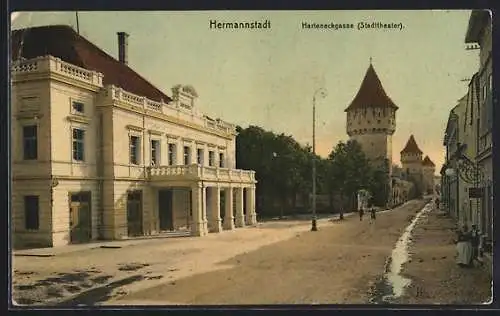 AK Hermannstadt, Harteneckgasse mit Stadttheater