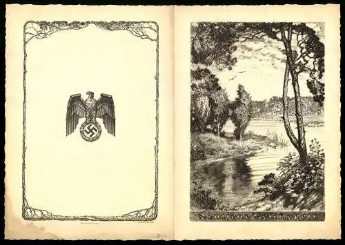 Telegramm Deutsche Reichspost, 1939, Adler mit  und Landschaftsillustration auf Aussenseiten