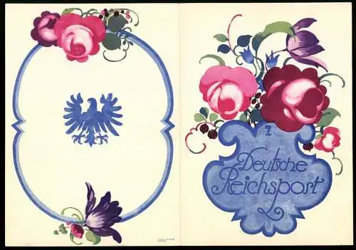 Telegramm Deutsche Reichspost, Blumendesign mit Reichsadler und kunstvoller Schrift, Entwurf L. Hohlwein
