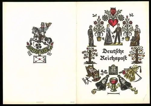 Telegramm Deutsche Reichspost, 1941, Farbige Illustrationen mit Reiter und traditionellen Motiven, Postillon