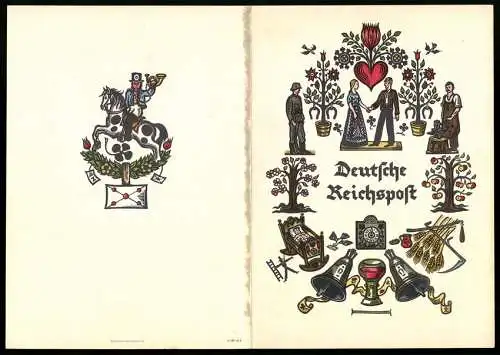 Telegramm Deutsche Reichspost, 1938, reich verzierte Aussenseiten mit traditionellen deutschen Motiven, Postillon