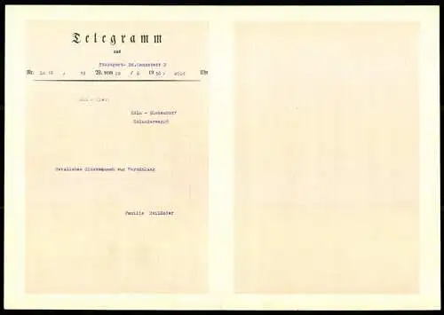 Telegramm Deutsche Reichspost, 1938, reich verzierte Aussenseiten mit traditionellen deutschen Motiven, Postillon