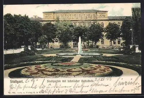 AK Stuttgart, Stadtgarten mit technischer Hochschule