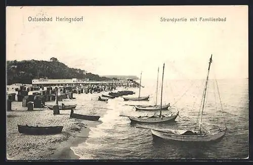 AK Heringsdorf / Ostseebad, Strandpartie mit Familienbad