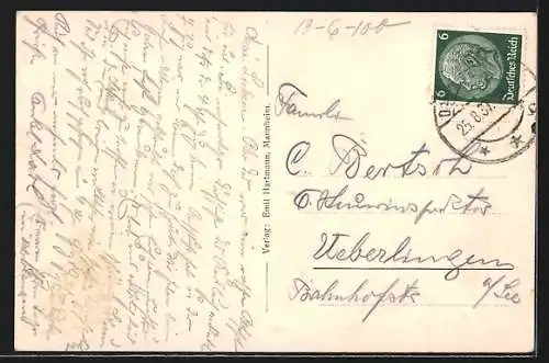 AK Donaueschingen, Partie an der Donaubrücke mit Stadtkirche