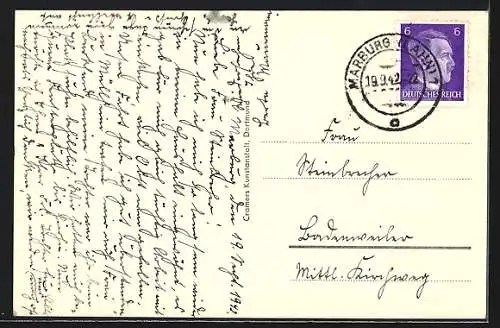 AK Marburg a. d. Lann, Blick auf das Schloss