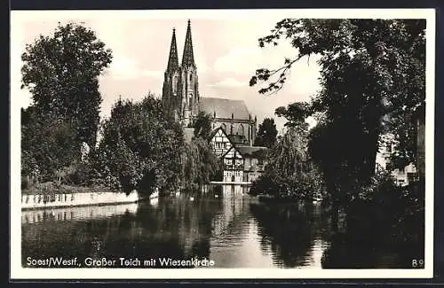 AK Soest /Westf., Grosser Teich mit Wiesenkirche