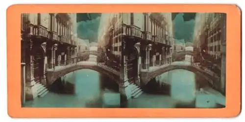 Stereo-Fotografie unbekannter Fotograf, Ansicht Venedig - Venezia, Brücke über den kleinen Kanal