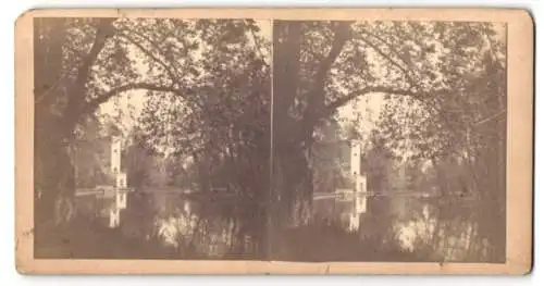 Stereo-Fotografie unbekannter Fotograf, Ansicht Donaueschingen, Uferpartie im Park