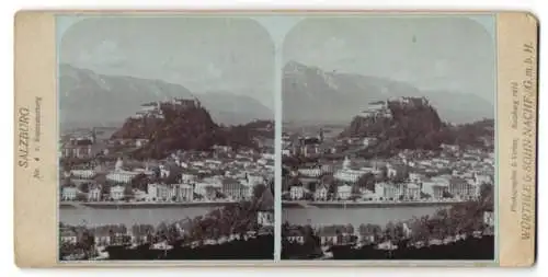 Stereo-Fotografie Würthle & Sohn Nachf., Salzburg, Ansicht Salzburg, Panorama mit Kapuzinerberg um 1910