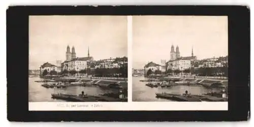 Stereo-Fotografie unbekannter Fotograf, Ansicht Zürich, Partie an der Limmat