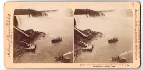 Stereo-Fotografie Strohmeyer & Wyman, New York, Ansicht Niagara Falls / NY, View from suspension Bridge