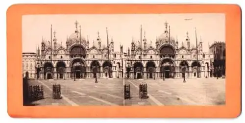 Stereo-Fotografie unbekannter Fotograf, Ansicht Venedig - Venezia, Markuskirche mit Vorplatz