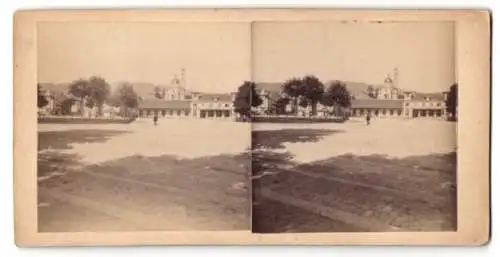 Stereo-Fotografie unbekannter Fotograf, Ansicht Zürich-Enge, Grosser Platz mit Kirche im Hintergrund