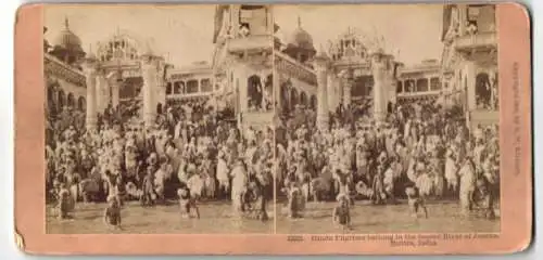 Stereo-Fotografie B.W. Kilburn, Littleton, Ansicht Muttra - Mathura / Indien, Hindu Pilger baden im heiligen Fluss Jumna