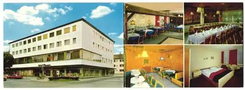Klapp-AK Penzberg /Obb., Das Hotel Olympia mit Innenansichten, Karlstrasse 33