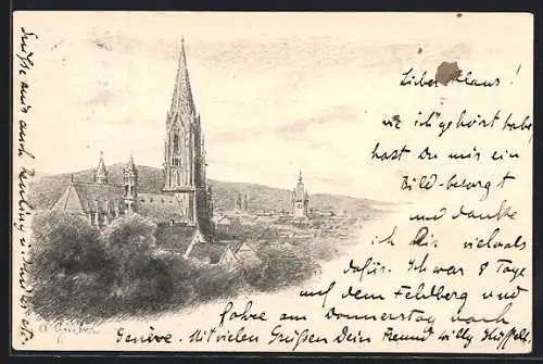 Künstler-AK Freiburg / Breisgau, Die Kirche