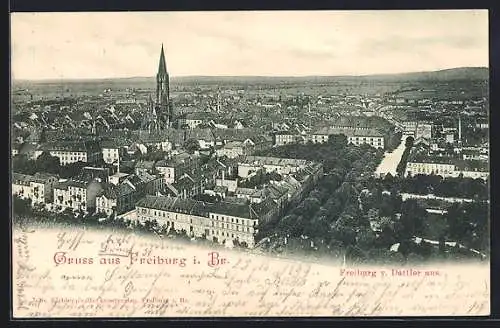 AK Freiburg i. Br., Ortspartie mit Stadtpark und Kirche aus der Vogelschau