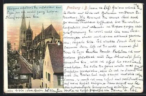 AK Freiburg i. B., Blick auf den Münster aus dem Ortskern