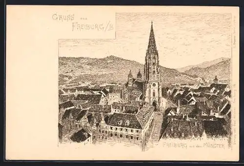 Künstler-AK Freiburg / Breisgau, Ortsansicht mit dem Münster