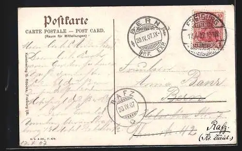 AK Freiburg i. B., Strassenpartie am neuen Stadttheater