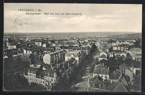 AK Freiburg i. Br., Zähringerstrasse, Blick vom Turm der Ober-Realschule