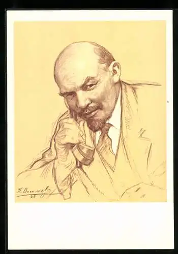 Künstler-AK Lenin im Anzug mit Telefon in der Hand