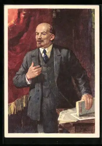 AK Portrait Lenin mit Zeitung und Buch