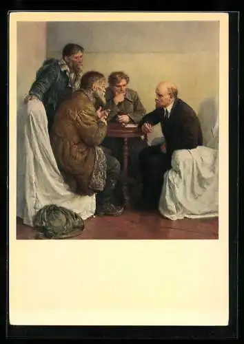 Künstler-AK Wladimir Iljitsch Lenin im Gespräch mit Gesandten der Dörfer