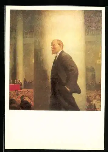 Künstler-AK Wladimir Iljitsch Lenin im Anzug vor einer Säule