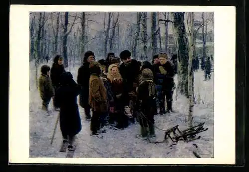 AK Vladimir Iljic Lenin mit einer Gruppe von Kindern im Schnee