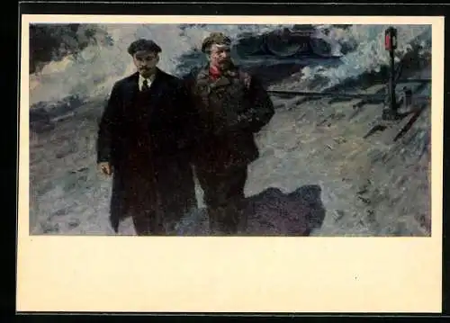 Künstler-AK Wladimir Iljitsch Lenin mit einem Revolutionären