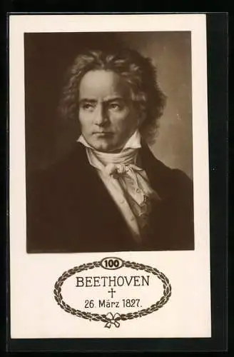 AK Beethoven, Portrait des Künstlers, 100jähriger Todestag 1927