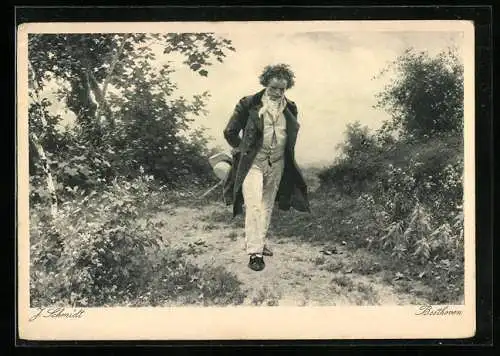 AK Komponist Ludwig van Beethoven auf einem Spaziergang