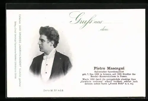AK Pietro Mascagni, Italienischer Opernkomponist, Im Portrait