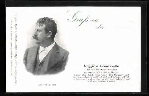 AK Ruggierro Leoncavallo, italienischer Opernkomponist, Im Portrait
