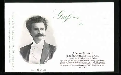 AK K. K. Hofball-Musikdirektor Johann Strauss im Anzug mit markantem Schnurrbart