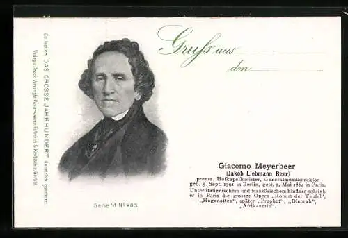 AK Giacomo Meyerbeer (Jakob Liebmann Beer), preuss. Hofkapellmeister