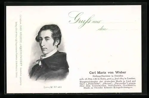 AK Carl Maria von Weber, Hofkapellmeister in Dresden, Im Portrait