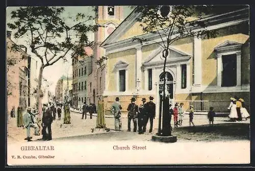 Künstler-AK Gibraltar, Church Street mit Anwohnern